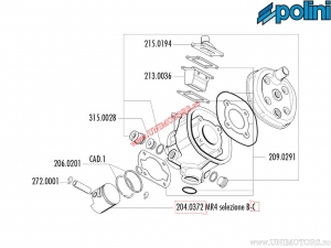 Kolben (átmérő 47mm / C arány) - 204.0372/C - Aprilia AF1 50 Futura, Min.RV4-3 / Tuareg Wind 50 / Malaguti MDX 50 - Polini