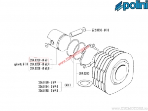 Kolben (átmérő 69mm / dugattyú csavar 18mm) - Piaggio Ape 601 V / Ape Car P2 / Ape P 501 / Ape TM 703, P602 - Polini