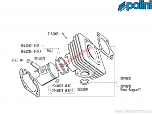 Kolben 2T (Durchmesser 47,4mm) - 204.0624 - Aprilia Area 51 / Lem Flash 50 / PGO Big Max 50 / Yamaha Aerox 50 2T H2O - Polini