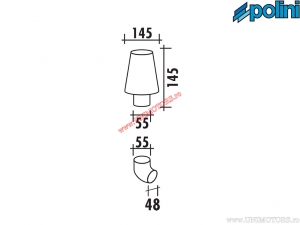 Légszűrő (145mm / 145mm / 48mm, 90 fokos szög / 55mm, egyenes szög) - fekete / kék - Polini