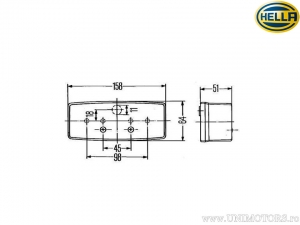 Lampa tylna lewa pozioma 12/24V trzy komory (pozycja, światło stop, kierunkowskaz) - wymiary: 158x64x51mm - Hella