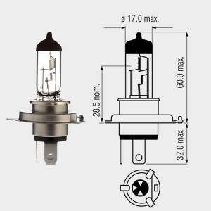 Motopro - Bombilla Halógena 12V - 100/80W H4 P43T