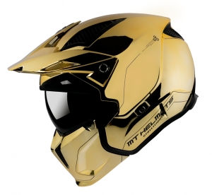 MT Streetfighter SV A9 glanzend chromen gouden helm (geïntegreerde zonnebril) - masker (bescherming) kin en vizier afneembaar -