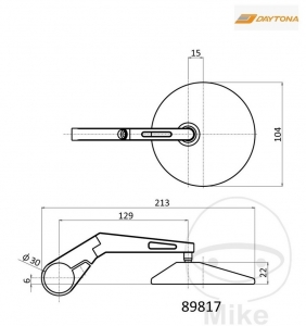 Oglinda universala rotunda brat lung set Daytona culoare neagra montare pe capat ghidon - JM