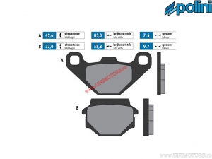 Original rear brake pads (85x42.6x7.5mm / 55.8x37x9.7mm) - Polini