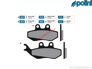 Pastiglie freno anteriori sinterizzate (77x42x7,5mm / 94,5x42x7,5mm) - Polini