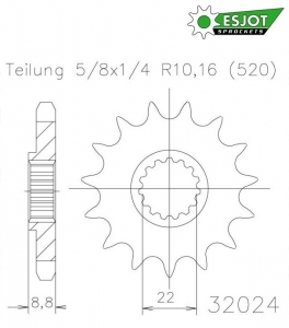 Piñón delantero 12 dientes paso de cadena 520 - Beta 300-520 RR / Husaberg 125-250-300-450 TE / Husqvarna TC / FC / TE / KTM E