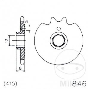 Piñón delantero Esjot - 12 dientes (paso 415) - Zündapp CS 50 / Hai 50 50 / ZD 20 25 / 25 25 TS / 40 50 / 50 25 TS / ZL 25 25