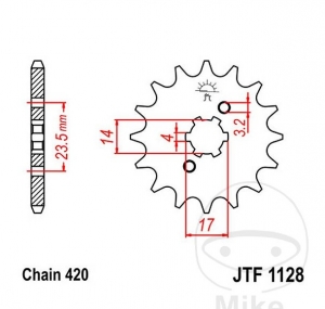 Piñón delantero JTF1128.11 (paso 420) - Derbi Senda 50 R X-Treme / RR X-Treme / SM DRD Evo HYP / Pro / Racing / X-Treme LTD - 