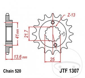 Piñón delantero JTF1307.15 RB (paso 520) - Kawasaki ZX-6RR 600 M / 600 N / Honda XR 650 R / Kawasaki ZX-6R 600 G / H / J - JM