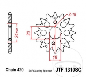 Piñón delantero JTF1310SC.14 (paso 420) - Honda CRF 150 F / CRF 150 R 17/14 pulgadas / CRF 150 RB 19/16 pulgadas - JM