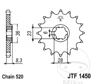 Piñón delantero JTF1450.14 (paso 520) - Suzuki LT 500 R / PE 250 / RM 250 / RM 465 / RM 500 - JM