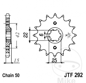 Piñón delantero JTF292.16 (paso 530) - Honda CBX 550 F ('82-'85) / 550 F2 ('82-'84) / NS 400 R ('85-'86) - JM