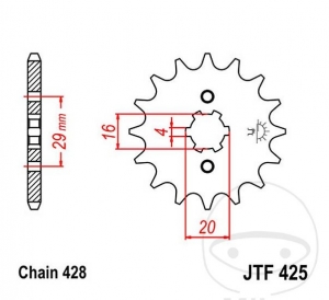 Piñón delantero JTF425.16 (paso 428) - Suzuki RG 125 F Gamma ('92-'96) / Suzuki RG 125 FU Gamma ('92-'94) - JM