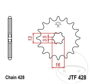 Piñón delantero JTF428.12 (paso 428) - Suzuki DR-Z 70 / GT 80 E X3E / GT 80 L / RM 80 / RM 80 X / TS 80 ER / Yamaha YZ 80 - JM