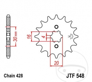 Piñón delantero JTF548.14 (paso 428) - Yamaha TT-R 125 / E / LW / LWE / Yamaha XT 125 R / X / YBR 125 ED / SPD / YFM 125 R - J