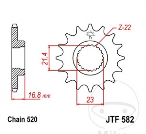 Piñón delantero JTF582.15 (paso 520) - Yamaha XJ 600 NH / XJ 600 NN / XJ 600 SH Diversion / XJ 600 SN Diversion - JM