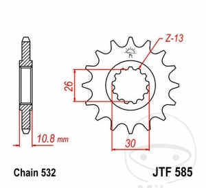 Piñón delantero JTF585.17 (paso 532) - Yamaha XJR 1200 ('95-'98) / XJR 1200 SP ('77-'78) - JM