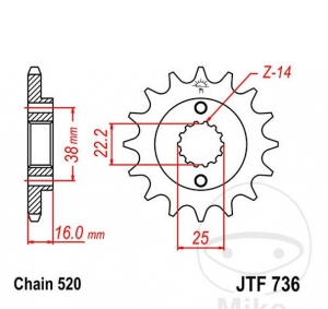 Piñón delantero JTF736.15 (paso 520) - Ducati 748 748 S Biposto/Monoposto / 748 748 R Sport Production / SP Sport Production -