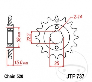 Piñón delantero JTF737.14 (paso 520) - Ducati 907 900 ie ('90-'93) - JM