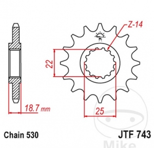 Piñón delantero JTF743.15 (paso 530) - Ducati Multistrada 1260 S / 1200 / Enduro ABS / Pro ABS / S D-AIR ABS / S GT Granturism