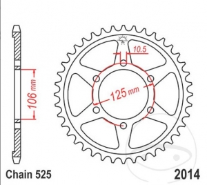 Piñón trasero JTR2014.37 (paso 525) - Triumph Speed Twin 1200 ABS / Street Triple 660 S A2 ABS - 675 - 675 ABS - R - R ABS - J