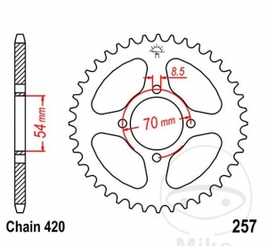 Piñón trasero JTR257.39 (paso 420) - Honda C 50 Z Cub ('77) / C 50 LA Cub ('86) - JM