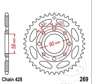 Piñón trasero JTR269.34 (428 paso) - ATU Hipster 125 / Meteorit 125 Cruiser / Brixton Crossfire 125 XS CBS / Sachs ZZ 125 4T -