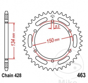 Piñón trasero JTR463.50 (paso 428) - Kawasaki KMX 125 B ('91-'03) / KMX 125 B 80 Km/h ('91-'03) - JM