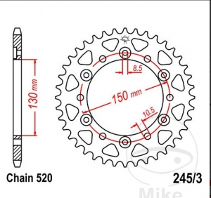 Piñón trasero JTR478.43 (paso 520) - Honda SLR 650 / VT 250 F / XR 600 R / XJ6 600 F Diversion / XJ 6600 FA Diversion ABS - JM