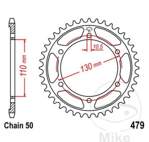 Piñón trasero JTR479.45 (paso 530) - Kawasaki GPX 600 R / GPZ 600 R Ninja / MZ/MUZ 1000 1000 S / GSX-R 1000 - JM