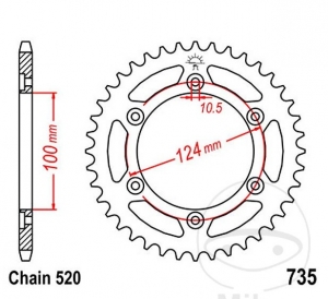 Piñón trasero JTR735.45 (paso 520) - Ducati 851 851 S - Calle / 888 888 SP2 - SP3 - SP4 - SP5 Producción Deportiva - Calle - 