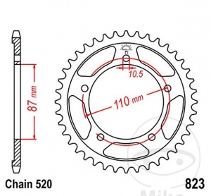 Piñón trasero JTR823.45 (paso 520) - Suzuki DL 250 A A V-Strom / GS 500 - E - EU - EUZ - EZ - F - FH - FM - FU - H - HU - U - 