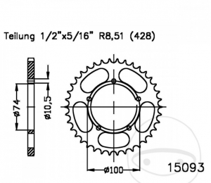 Pignon arrière Esjot noir - 45 dents (pas 428) - Daelim VL 125 Fi Daystar Plus CBS - Roue à rayons - CBS / SWM SM 125 R ABS - 