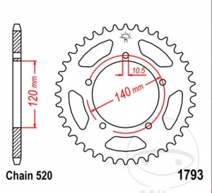 Pignon arrière JTR1793.42 (pas 520) - Kawasaki W 800 A Édition Spéciale / ZXR 400 H / GSX-R 600 / GSX-R 750 / NSR 250 R - JM