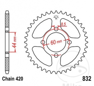 Pignon arrière JTR832.50 (pas 420) - Yamaha DT 50 MX - M - R / DT 80 MX / FS1 50- DX / 80 DX / FS1G 50 - DX / RD 50 / TY 50 M -