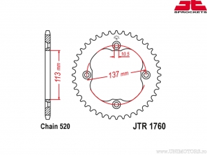 Pignon arrière Suzuki LT-R 450 QuadRacer ('06-'12) / LT-Z 400 Quadsport ('09-'17) - JTR 1760 - JT