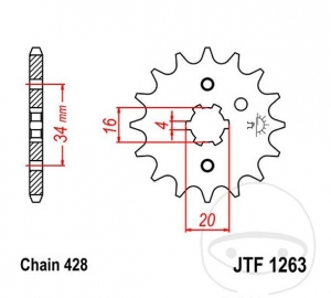 Pignon avant JTF1263.14 (pas 428) - Yamaha XT 125 R / X / YBR 125 ED / YZ 80 / LW / Malaguti X3M 125 Enduro / Motard - JM