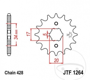 Pignon avant JTF1264.17 (428 pas) - Honda CBR 125 RT / RW / Kymco Hipster 125 2V / 4V / Stryker 125 II / Off Road - JM