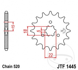 Pignon avant JTF1445.11 (pas 520) - Kawasaki KX 125 K ('94-'98) / KX 125 L ('99-'02) / KX 125 M ('03-'08) - JM