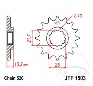 Pignon avant JTF1503.12 (pas de 520) - Kawasaki KEF 300 B Lakota Sport ('01-'03) / KFX 250 A Mojave KSF ('00-'04) - JM