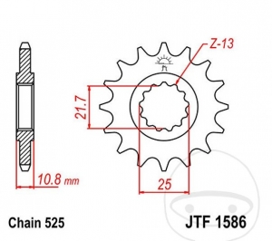 Pignon avant JTF1586.16 (pas 525) - Yamaha TDM 850 / TRX 850 / YZF-R6 600 / 600 Anniversaire / 600 S Edition - JM