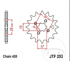 Pignon avant JTF253.14 (pas 420) - Honda XR 70 R / XR 80 / Z 125 MA / 50 A / G / J / R / ZB 50 P / Sky Team ST125-6A 125 - JM