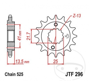 Pignon avant JTF296.15 (pas 525) - Honda NT 400 Bros / NT 650 GT / NV 400 C / VT 600 C / XL 600 V / XL 700 V / XRV 650 - JM