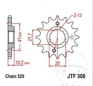 Pignon avant JTF308.16 (pas 520) - Derbi 659 660 Mulhacen Cafe Roue en Fonte / Mulhacen Nieto Roue en Fonte / Mulhacen Roue à R