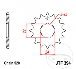 Pignon avant JTF394.13 (pas 520) - Aprilia AF1 125 / Classic 125 / ETX 125 / MX 125 / 125 K / L / M / N / P / R / H / J / K - JM