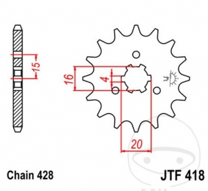 Pignon avant JTF418.14 (pas 428) - Kawasaki KE 125 A / KE 175 D / KE 175 F / KH 125 A / KX 125 / KX 125 A - JM