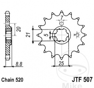 Pignon avant JTF507.15 (pas 520) - Husqvarna CR 250 / 360 / WR 250 / 360 / Kawasaki KDX 250 / B / KX 250 A / B / C / D - JM