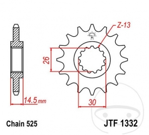 Pignone anteriore JTF1332.17 (passo 525) - Honda CB 750 / CB 1000 RA / CB 750 F2 / RVF 750 R / VFR 800 F / VFR 800 X - JM