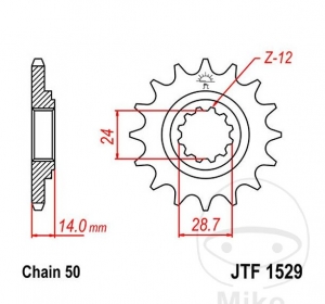 Pignone anteriore JTF1529.17 (passo 530) - Kawasaki GPZ 1100 E / GPZ 1100 F / ZRX 1100 C / ZRX 1200 C / R / S - JM